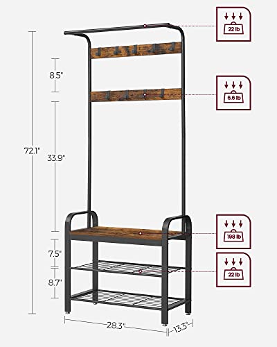 VASAGLE Coat Rack, Hall Tree with Shoe Bench - Image 4