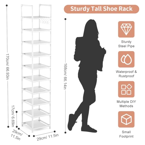 LANTEFUL Tall Narrow Shoe Rack 10-Tier Skinny Shoe Shelf Storage - Image 4