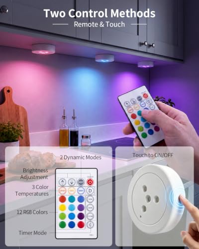 RGB Rechargeable Puck Lights with Remote, Magnetic Closet Shelf - Image 3