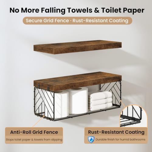 BAYKA Rustic Brown Floating Bathroom Shelves, 15.7in - Image 6