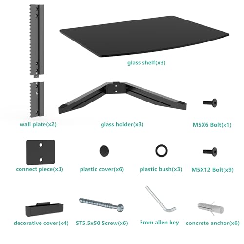 WALI 3 Tier Glass Floating TV Wall Shelf for Projector - Image 6