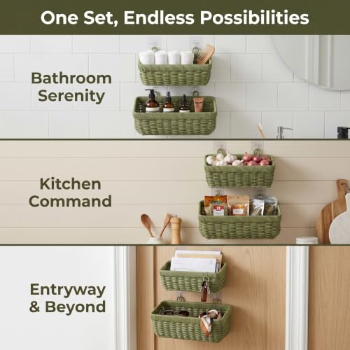 Wicker-Style Hanging Baskets, Wall Mounted Storage Organizer - Image 3