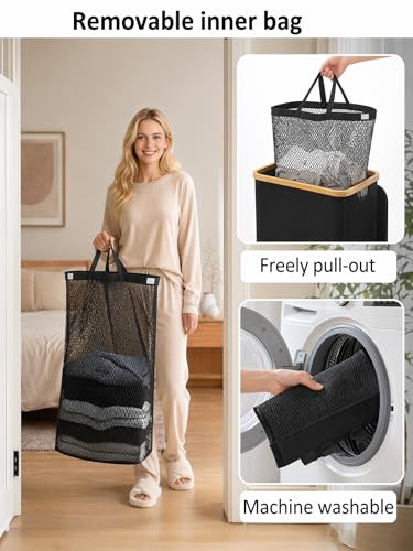 IEGrow Laundry Hamper with Lid,110L Laundry Basket with Mesh Bags - Image 6