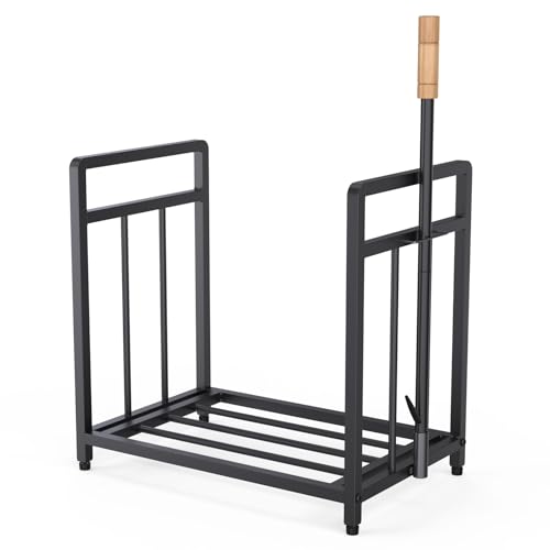 15.5" Compact Firewood Rack with Fire Blower, Black - Image 6