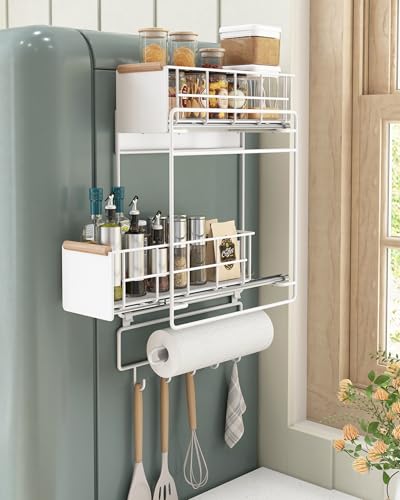 Pull Out Laundry Magnetic Organizer with 5 Hooks and Towel Holder - Image 2