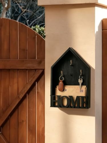 Key Holder Wall Mount, Wooden Key and Mail Organizer with Hooks - Image 5