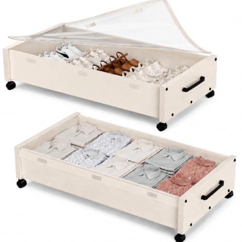 Wooden Under Bed Storage with Wheels, Rolling Under - Image 2