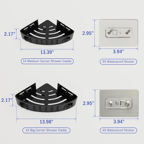 Adhesive Corner Shower Caddy with Hooks,No Drill Aluminum Shower - Image 3