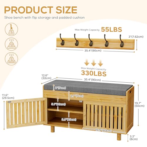 Shoe Storage Bench Coat Rack Set, 35.4" Bamboo Hall Tree - Image 3