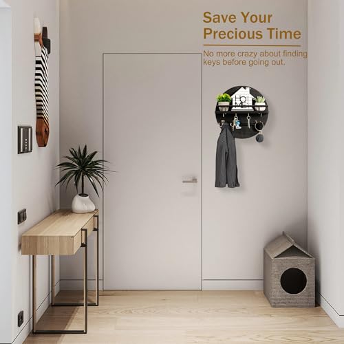 Key Holder Wall Mount with Shelf and Hooks, Mail Organizer - Image 7