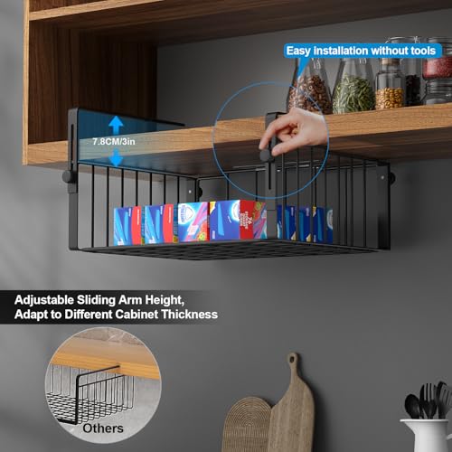 2Pack Under Shelf Storage Basket Organizer, Black - Image 4