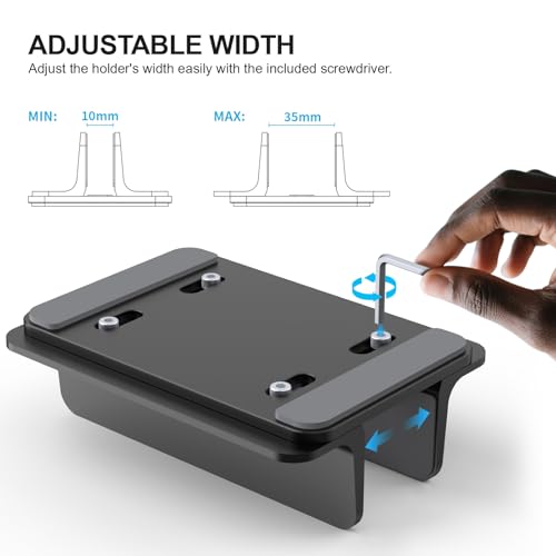 YICOSUN Aluminum Vertical Laptop Stand for Desk - Adjustable Width Dock for MacBook, Surface, Samsung, HP, Dell up to 17.3 inches - Space-Saving & Protective Design - Black
