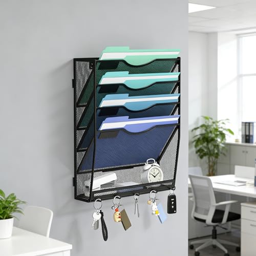 5-Tier Hanging Wall File Organizer with 5 Hooks - Wall - Image 3