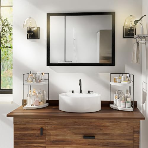 2-Tier Bathroom Corner Organizer Shelf, Wood & Metal Countertop - Image 3