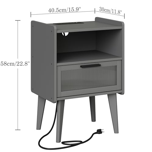 MMEOLUOOK Nightstand with Charging Station, Bedside Tables Grey - Image 4