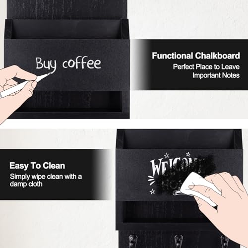 Key and Mail Holder for Wall with Chalkboard and Long Storage Box - Image 6