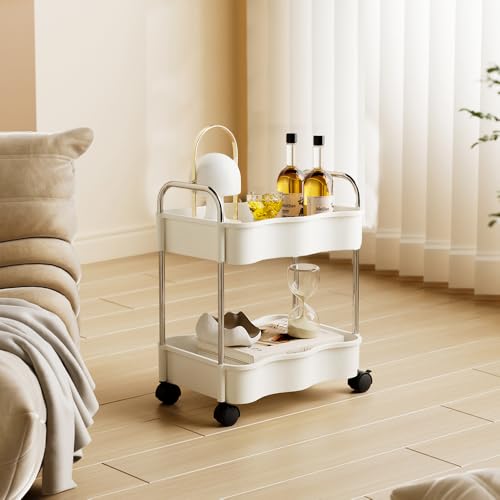 2 Tier Utility Rolling Cart with Wheels Under Desk Storage Cart - Image 4