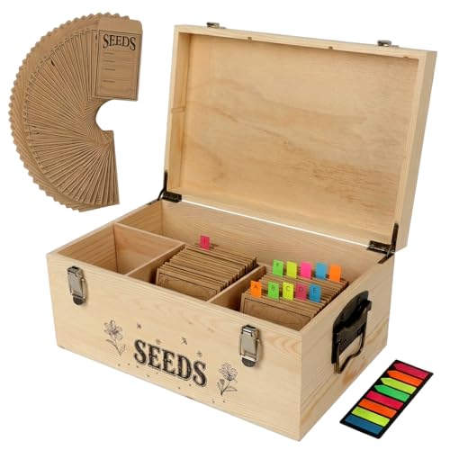 13.1”×7.7”×6” Wood Seed Storage Box 60pcs Seed Envelopes - Image 2