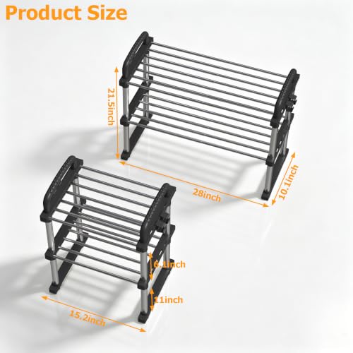 REBECAT Expandable Shoe Rack 2 Tier Stainless Steel Closet - Image 4