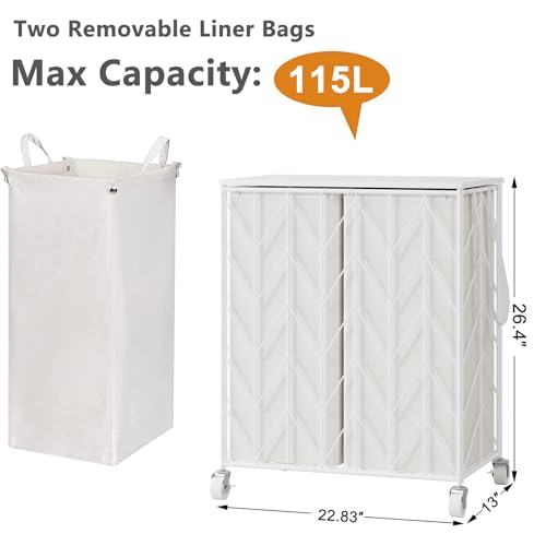 WOWLIVE Double Laundry Hamper with Lid, Rolling Laundry - Image 4