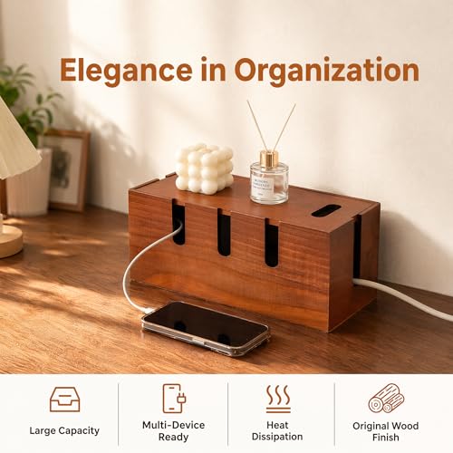Wood Cable Management Box, Power Strip Cord Organizer Box - Image 6