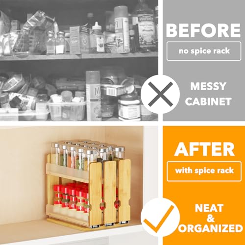 SpaceAid Bamboo Pull Out Spice Rack Organizer for Cabinet, Heavy - Image 3