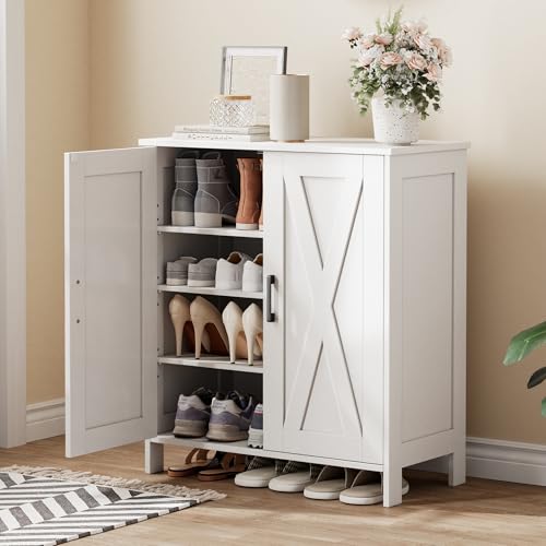 Homleke Farmhouse Shoe Cabinet with 2 Barn Doors & W | Home Organizati - Image 2