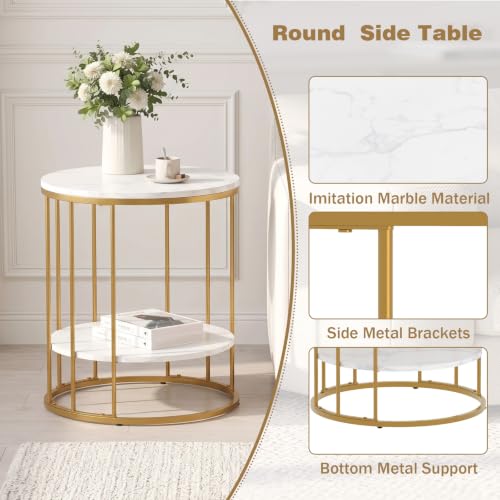 Adompacat Side Table, 2-Tier Round End Table for Couch - Image 5
