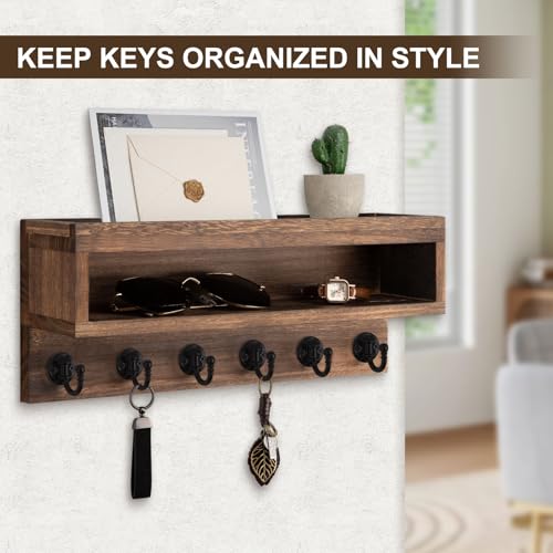 Key and Mail Holder Wall Mount with Long Storage Box and 6 Hooks - Image 4