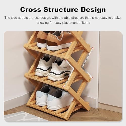 YYW Bamboo Shoe Rack, Foldable Vertical Free Standing Shoe - Image 6