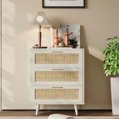 Trironsun Rattan Night Stand Boho End Table with 3 Storage Drawer - Image 7