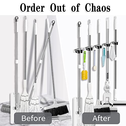 AceMining Broom Holder Wall Mount, 5 Racks 4 Hooks Heavy Duty Mop - Image 7