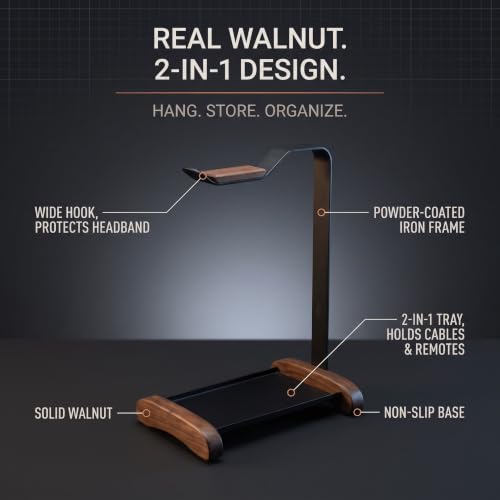 Walnut Headphone Stand,Wood Headset Holder with Storage for Desk - Image 6