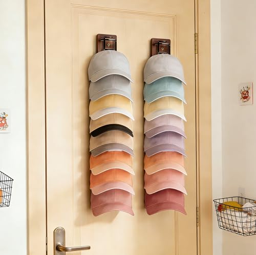 2 Pack Hat Organizer for Baseball Caps,Wood & Metal Hat - Image 3