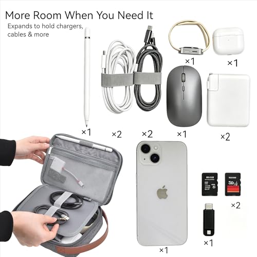 Tech Pouch 8.3" Cable Organizer, Leather Handle EDC Bag - Image 5