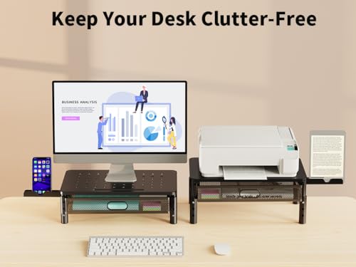 Zimilar Monitor Stand Riser with Metal Mesh Drawer, Height - Image 3