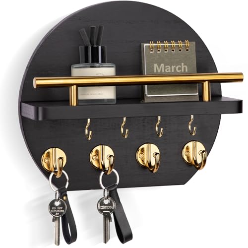 Nekon Key Holder for Wall, 9.8 Inch Round Wall Decor, Black - Image 2