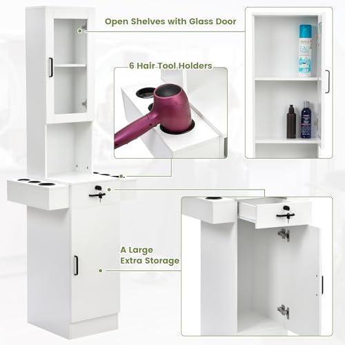 Salon Station for Hair Stylist,Hair Styling Storage Cabinet,White - Image 6