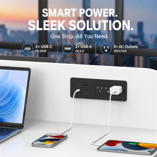 Recessed Power Strip with 65W USB C, Countertop Desk Outlet - Image 3