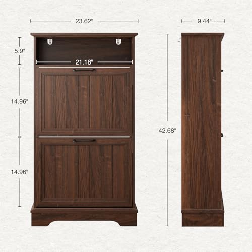 24" W Hidden Shoe Storage Cabinet with 2 Flip Drawers & - Image 3