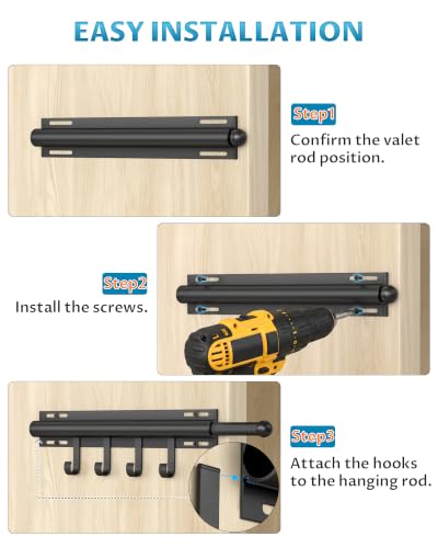 Onemake 12" Valet Rod for Closet Pull Out with 8 Hooks, 2-pack - Image 7