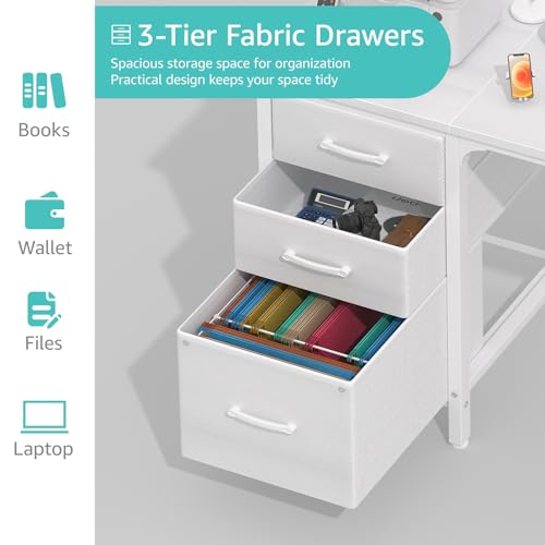 Lufeiya White Desk with File Drawers Cabinet, 47 Inc | All Products - Image 7