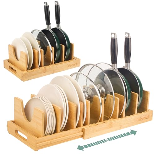 Wisreach Bamboo Pot Lid Organizer, Adjustable Kitchen Organizer - Image 2