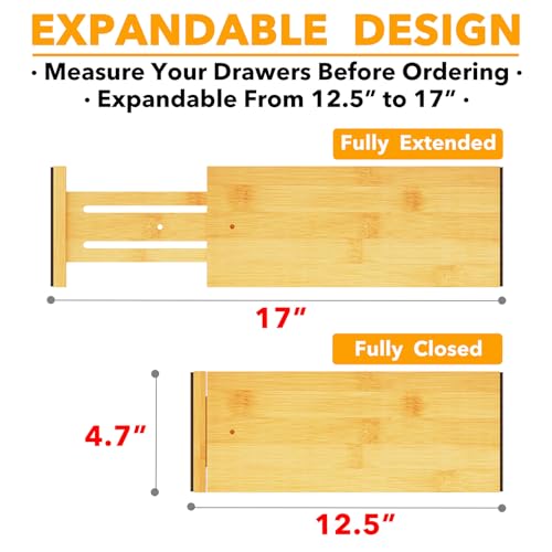 SpaceAid Bamboo 4 Pack Dresser Drawer Dividers, 4.65“ High - Image 4