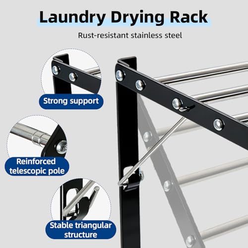 Wall Mounted Drying Rack 13-23", Retractable Space Saving, Black - Image 6