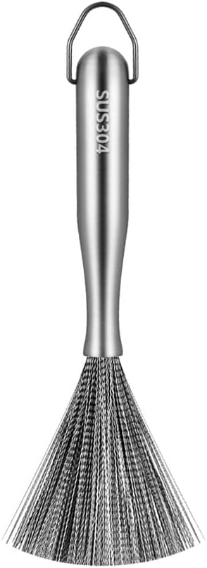 Stainless Steel Dish Brush with Handle, Metal Steel Wool Scrubber for Cast lron, Cookware, Pot, Pan, Grill（1PCS