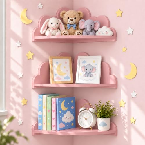 Cloud Wall Shelf Set of 3 Corner Floating Shelves (Pink) - Image 2