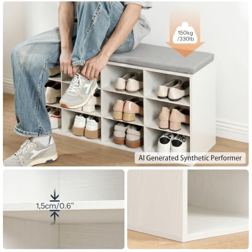 HOOBRO Shoe Storage Bench with Cushion, 39.4" L Entryway Bench - Image 6
