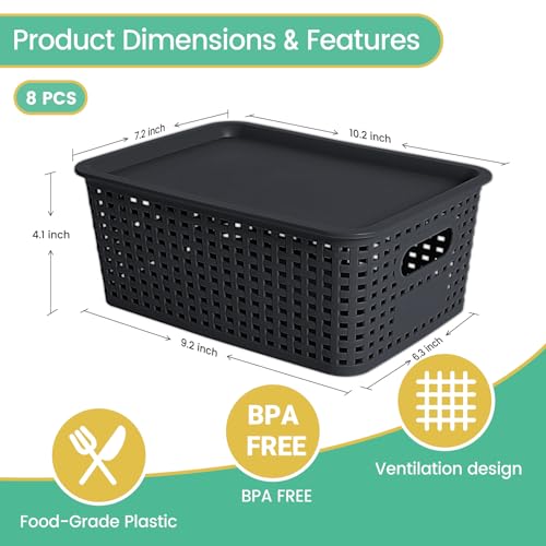 Ohmlove 8 Pack Plastic Storage Baskets with Lids for Organization - Image 3