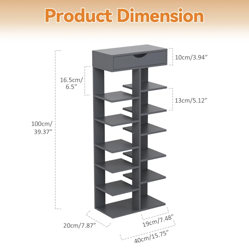 7 Tier Shoe Rack Tall Narrow, Space Saving Organizer with Closed - Image 3